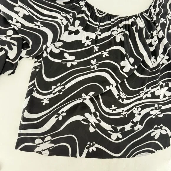 Joseph Ribkoff Chiffon Art To Wear Floral Ruffled Sleeve Blouse Sz 10 Preppy - Picture 7 of 9